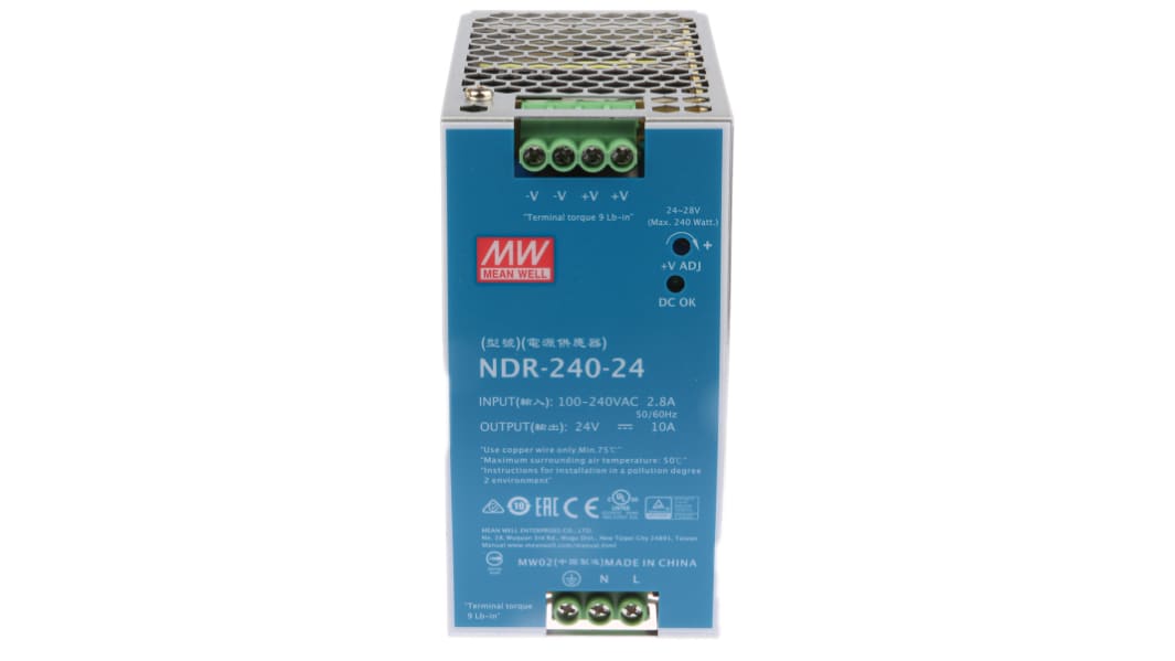 MEAN WELL NDR DIN-Schienen Netzteil Getaktet 24V dc / 10A 240W 90 → 264V ac