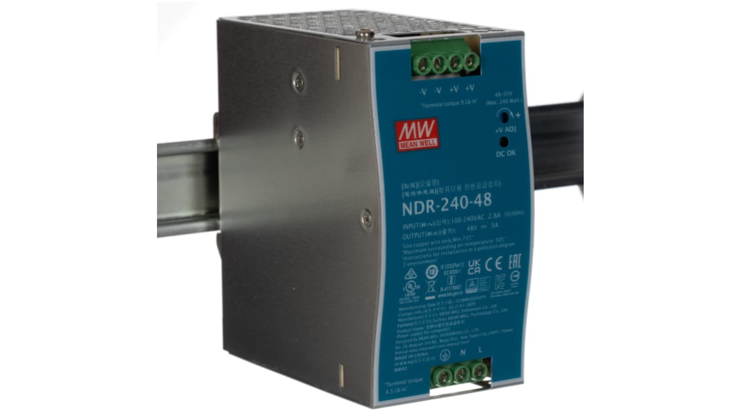 Alimentation pour rail DIN MEAN WELL, série NDR, 48V c.c.out 5A, 240W