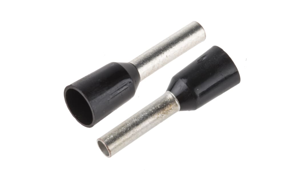 JST, FTR Insulated Crimp Bootlace Ferrule, 8mm Pin Length, 1.7mm Pin Diameter, 1.5mm² Wire Size, Black