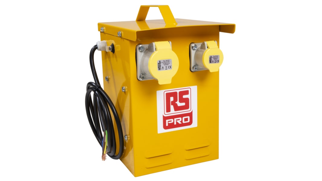 RS PRO 3 kVA Intermittent 5 Mins on 15 Mins off Site Transformer, 230V ac Primary, 110 (55V Secondary, 1 x 16 A, 1 x 32