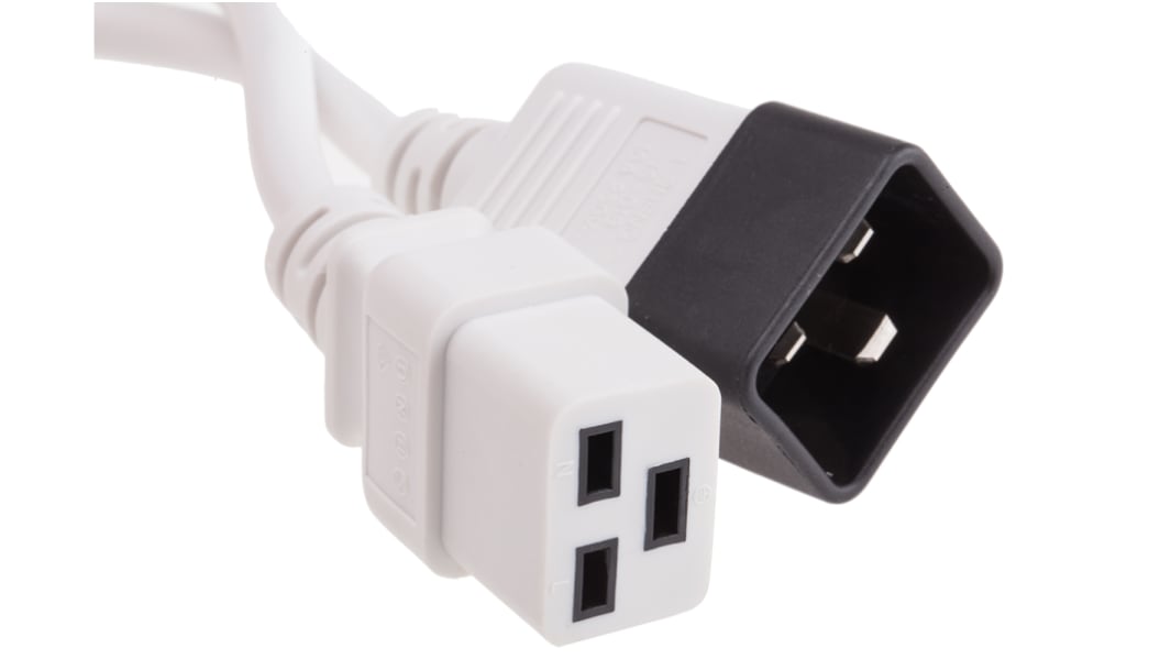 RS PRO Konfektioniertes Stromkabel, A IEC C19 / Buchse gerade, B IEC C20 / Stecker gerade, 16 A, 2m Weiß,  250 V