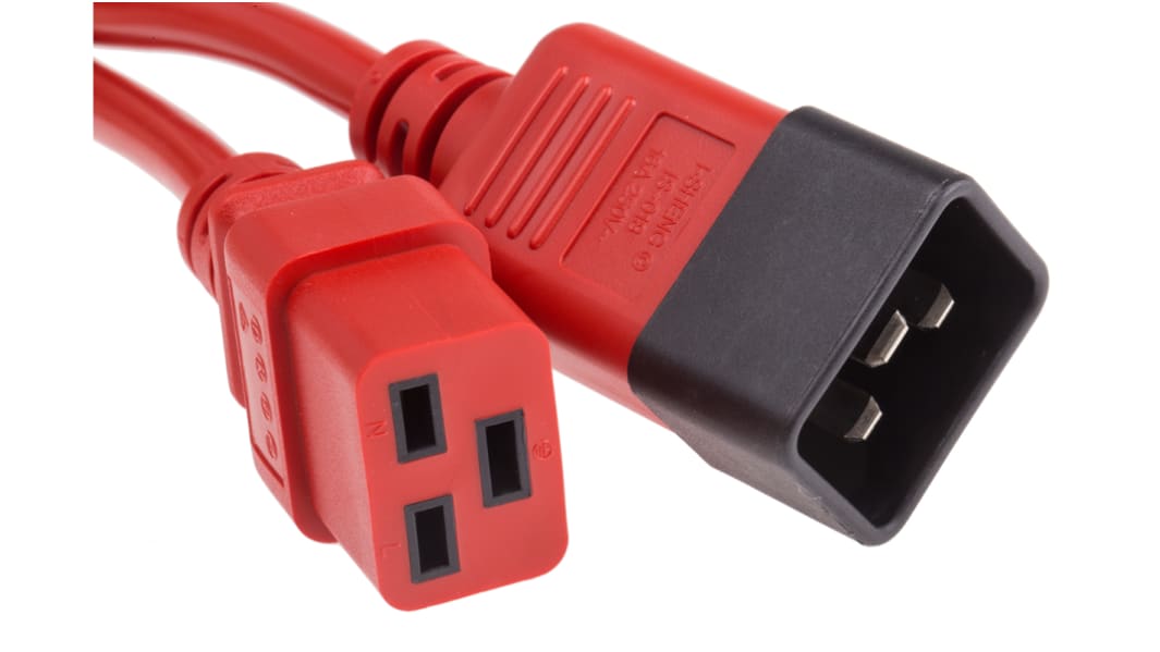 RS PRO Konfektioniertes Stromkabel, A IEC C19 / Buchse gerade, B IEC C20 / Stecker gerade, 16 A, 3m Rot,  250 V
