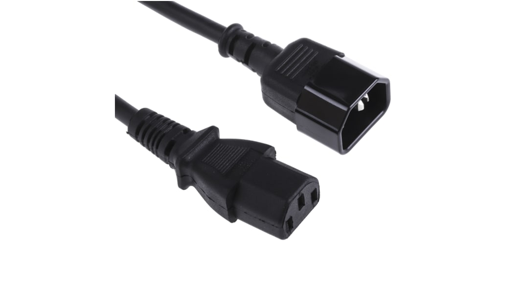 RS PRO Straight IEC C13 Socket to Straight IEC C14 Plug Power Cord, 1m