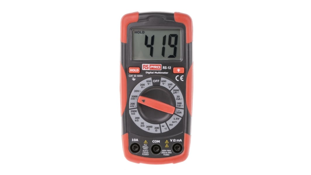 Multímetro RS PRO RS12, calibrado RS, 600V ac/600V dc/10A dc, CAT II, CAT III
