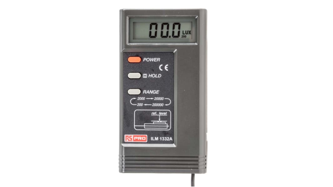 RS PRO ILM1332A Light Meter, 0.01lx to 200000lx, ±3 %, With RS Calibration