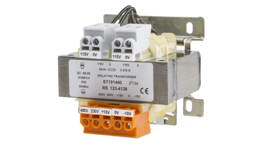 RS PRO 63VA DIN Rail Transformer, 230 → 400V ac Primary, 115V Secondary