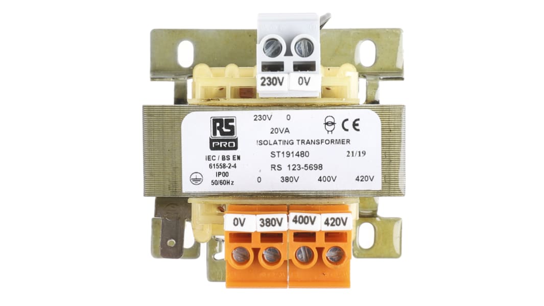 RS PRO 20VA DIN Rail Transformer, 380 → 420V ac Primary, 230V ac Secondary