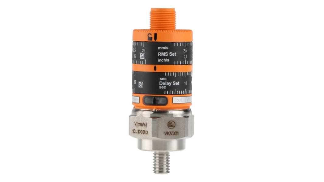 Sensor de vibraciones ifm electronic VKV021, vibraciones: 25mm/s, carga máx. 500Ω, 500 mA, -25°C → +80°C, 27 (diám.) x