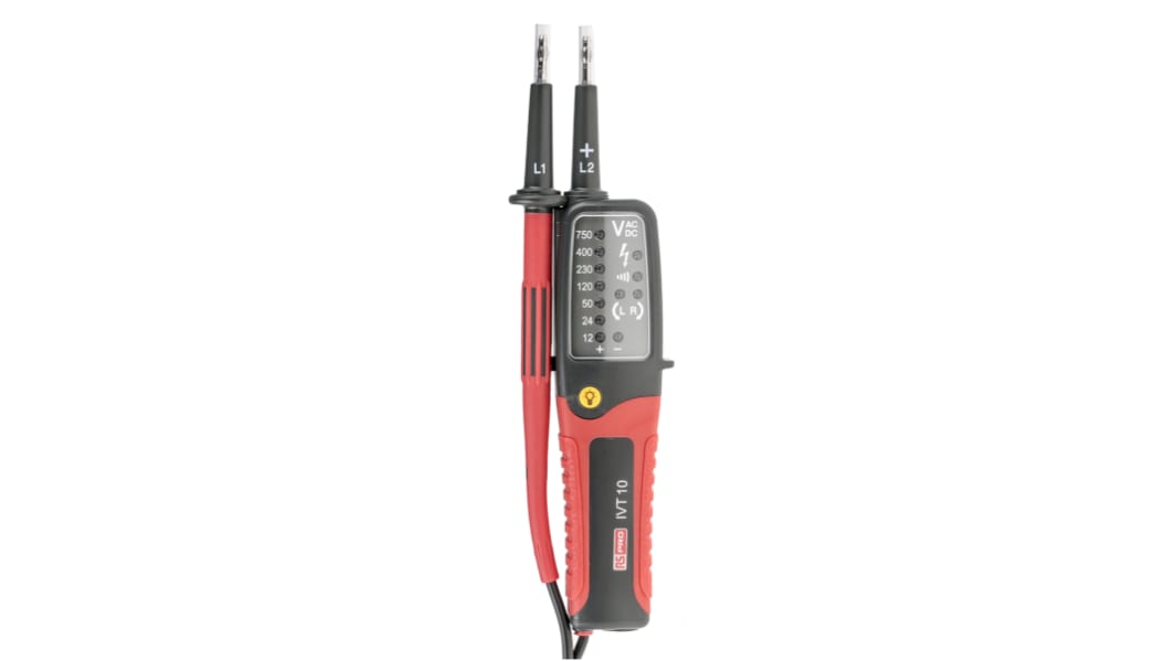 RS PRO IVT-10, LED Voltage tester, 750V ac/dc, Continuity Check, Battery Powered, CAT III 750V With RS Calibration
