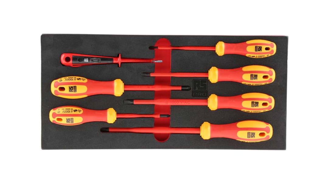 Jeu de tournevis isolés RS PRO, Pozidriv, Fendu, 7 pièces