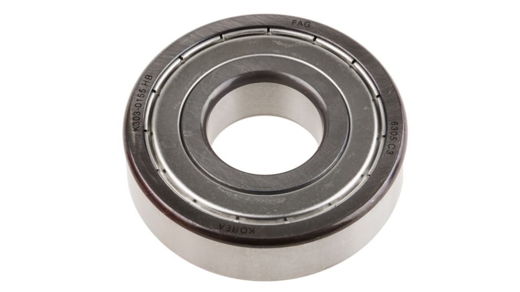 FAG 6305-2Z-C3 Single Row Deep Groove Ball Bearing- Both Sides Shielded 25mm I.D, 62mm O.D
