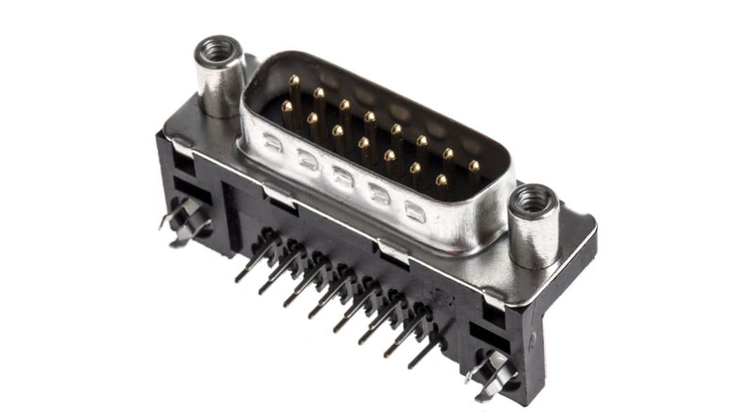 Amphenol Communications Solutions ID 15 Way Right Angle Plug-In Mount D-sub Connector Plug, 2.74mm Pitch, with Screw