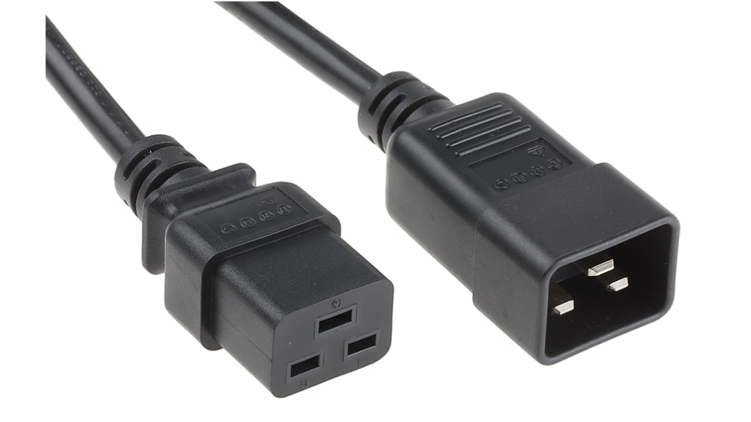 RS PRO Konfektioniertes Stromkabel, A IEC C19 / Buchse gerade, B IEC C20 / Stecker gerade, 16 A, 3m Grau,  250 V