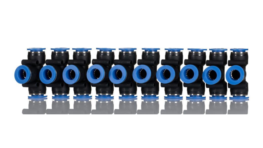 Adaptateur tube à tube en T RS PRO vers Enfichable, 12 mm Enfichable, 12 mm
