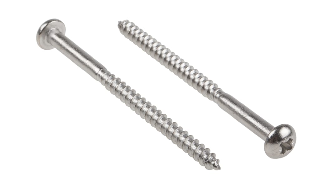 RS PRO Pozidriv Round Stainless Steel Wood Screw, A2 304, 5mm Thread, 75mm Length