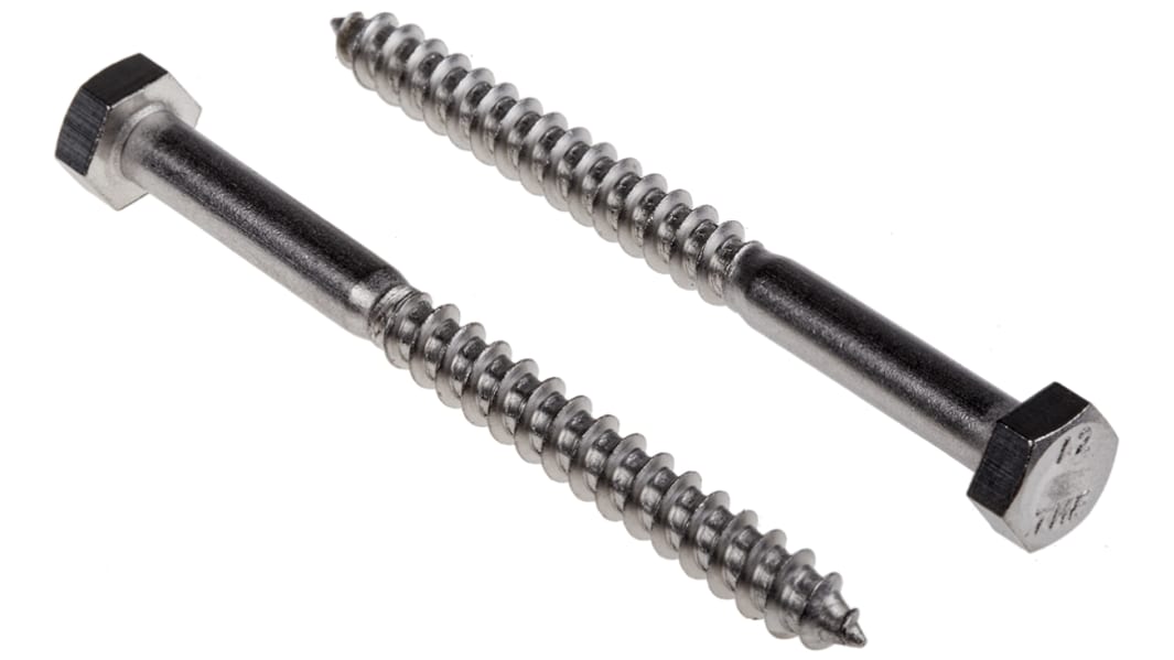 RS PRO Hex Coach Screw, Stainless Steel, 6mm x 70mm