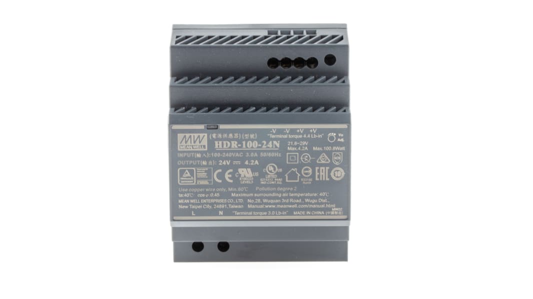 MEAN WELL HDR DIN-Schienen Netzteil Getaktet 24V dc / 4.2A 100.8W 85 → 264 V ac, 120 → 370V dc