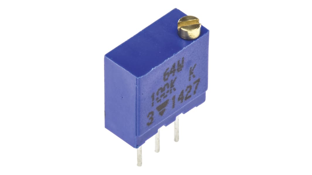 Vishay Trimmer potenciométer 100kΩ, ±10%, ±100ppm/°C, 19-menetes, Furatszerelt, 0.5W, Érintkezőtüske 64W sorozat