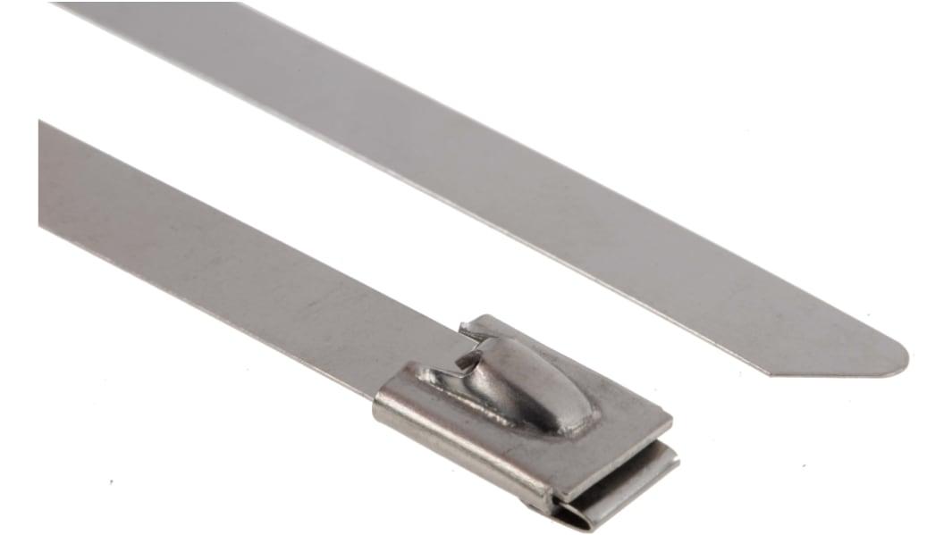 RS PRO Cable Tie, Roller Ball, 360mm x 7.9 mm, Metallic 316 Stainless Steel, Pk-100
