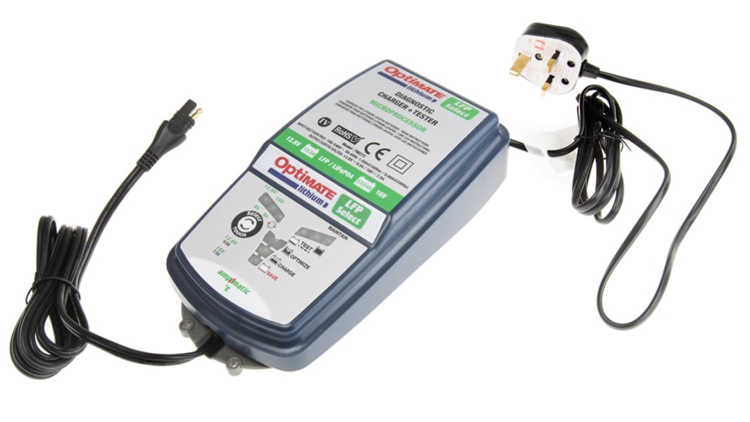 TecMate OptiMate Lithium Select Akkuladegerät für 1 LiFePO4 Akkus , 12.8V/7.5A mit UK-Stecker