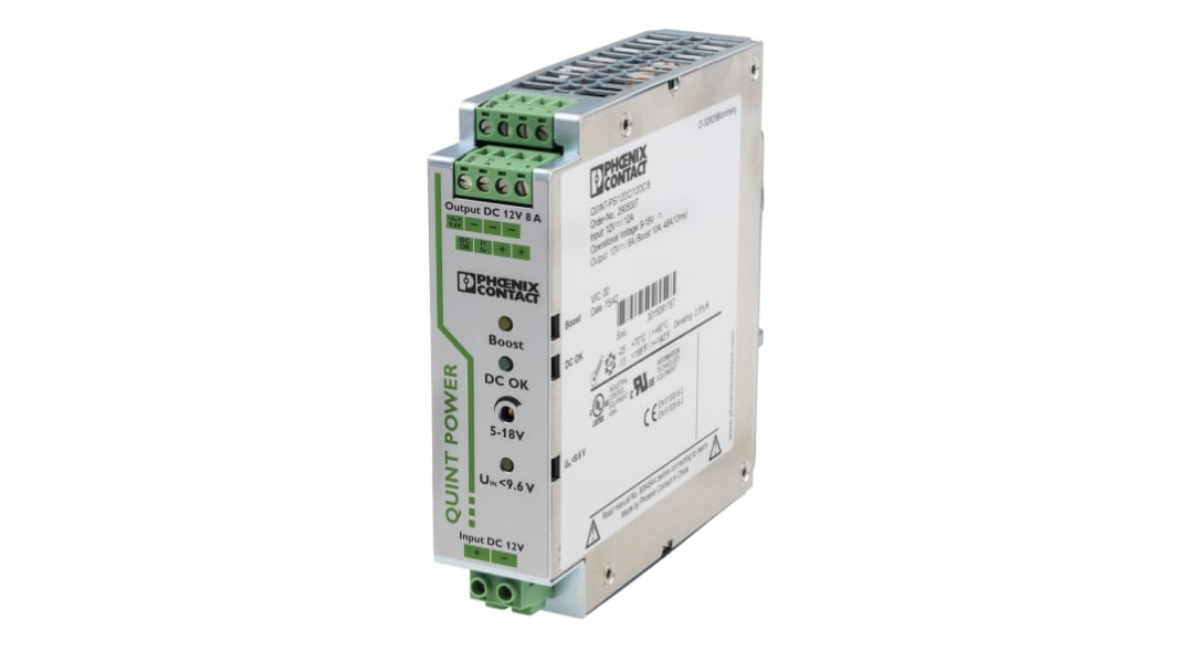Convertisseur DC-DC Phoenix Contact QUINT-PS/12DC/12DC/8, Montage rail DIN, 11.8W, 1 sortie, 5 → 18V c.c., 8A