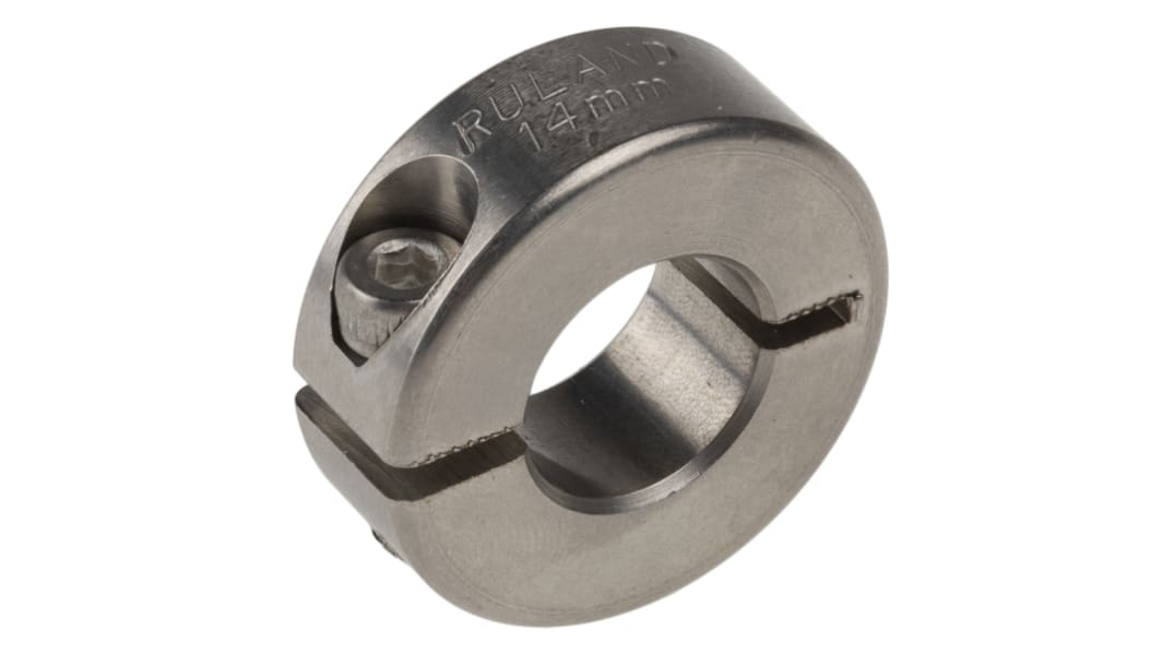 Ruland Shaft Collar, One Piece, Clamp Screw, Bore 14mm, OD 30mm, W 11mm, Stainless Steel