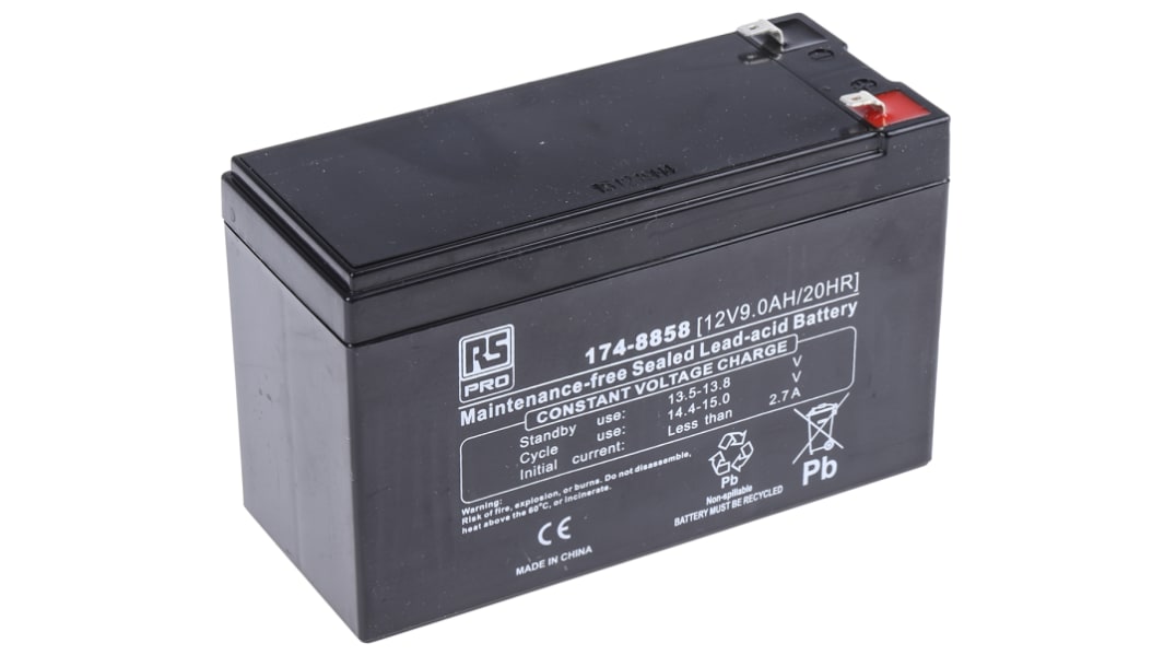RS PRO 12V T1 Sealed Lead Acid Battery, 9Ah