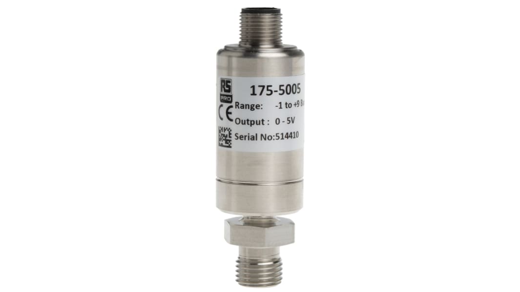 RS PRO Pressure Sensor, -1bar Min, 9bar Max, Analogue Output, Relative Reading