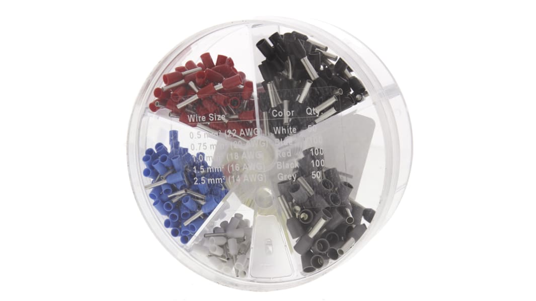 Kit terminal de crimpado SES Sterling, Bootlace Ferrule, Puntera hueca, 50 casquillos de 0,5 mm², 100 casquillos de