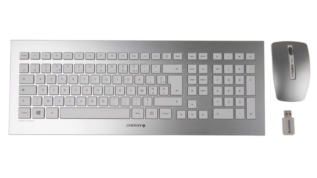 Cherry DW 8000 Satz aus Tastatur und Maus, Wireless Tastatur, Wireless Maus, Tastatur Standardausführung AZERTY Silber