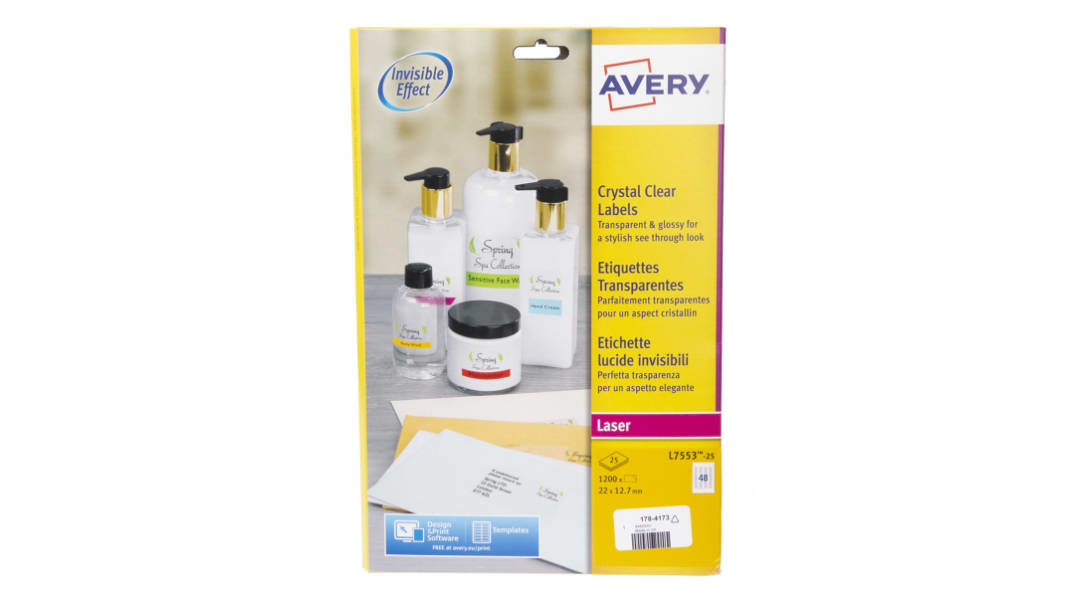 Foglio di etichette multiuso Avery, 1200 unità, col. Trasparente
