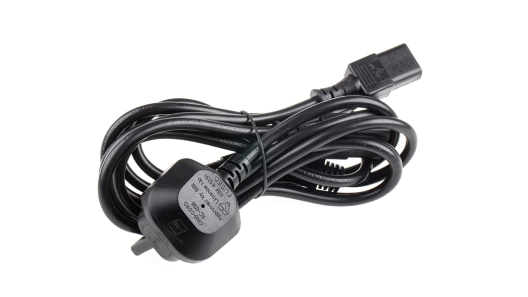 RS PRO Straight IEC C13 x 2 Socket to Right Angle Type G UK Plug Power Cord, 2.5m