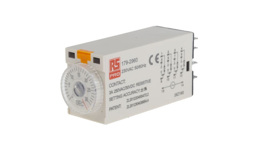 RS PRO Zeitrelais, Steckanschluss , 1 → 30s, 230V ac, 4 Kont. Einfach, 4-poliger Wechsler