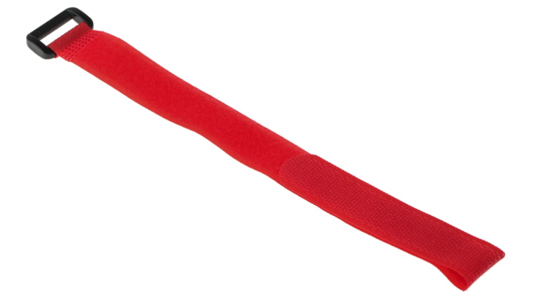 RS PRO Cable Tie, Hook and Loop, 310mm x 20 mm, Red Nylon, Pk-10