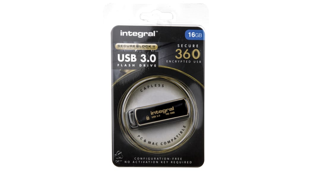 Integral Memory ソフトウェア暗号化機能付きフラッシュドライブ 16 GB, USB 3.0, INFD16GB360SEC3.0