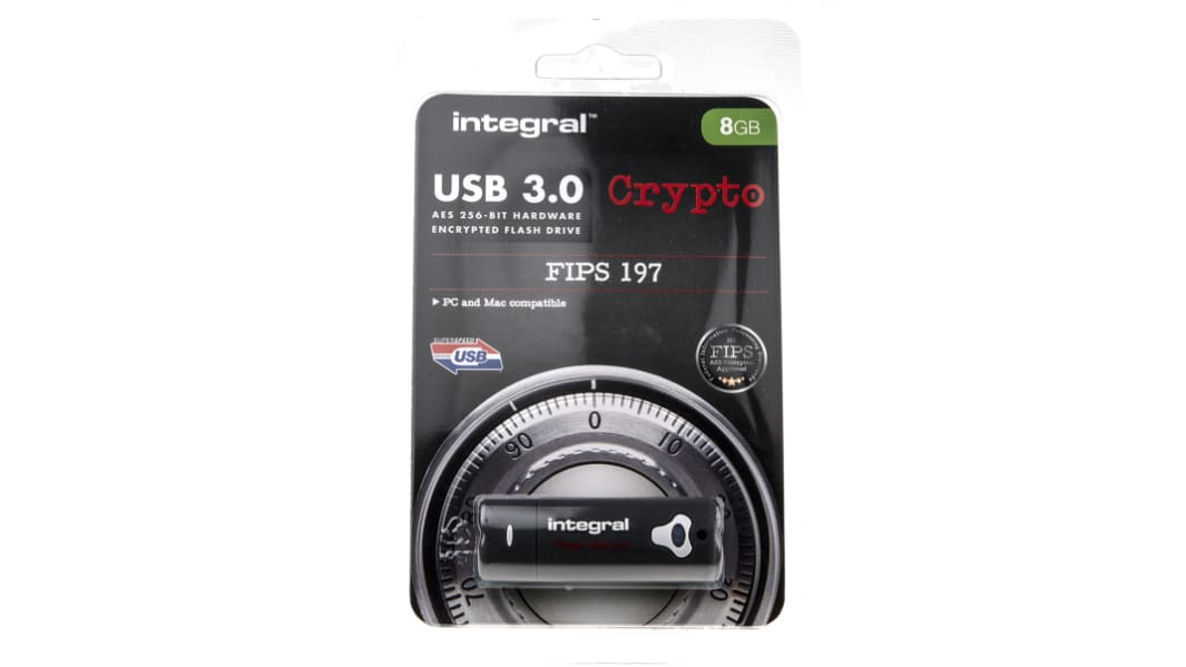 Integral Memory Crypto 8 GB USB 3.0 Hardware Encrypted Flash Drive