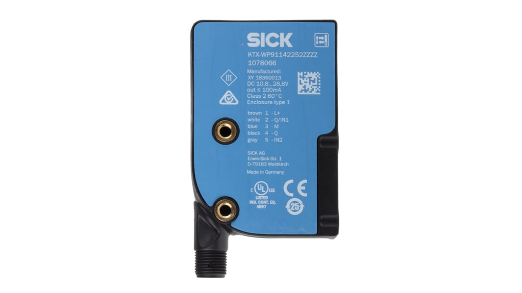 SICK Contrast Sensors 13 mm, RGB LED, PNP, 100 mA, 10.8 → 28.8 V dc, IP67