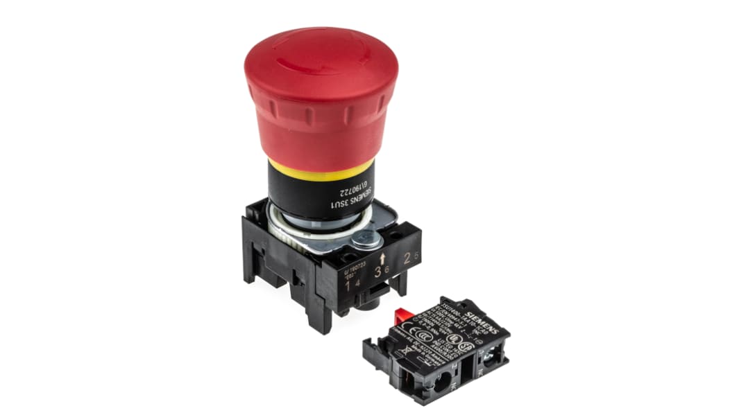 Siemens SIRIUS ACT 3SU11 Series Twist Release Emergency Stop Push Button, Panel Mount, 22mm Cutout, 1NC, IP66, IP67,