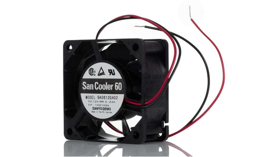 Sanyo Denki 9A Series Axial Fan, 12 V dc, DC Operation, 27.6cfm, 2.88W, 240mA Max, 60 x 60 x 25mm