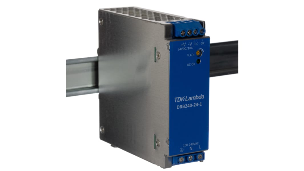 TDK-Lambda DRB120-480 Switched Mode DIN Rail Power Supply, 85 → 264V ac ac Input, 24V dc dc Output, 10A Output,