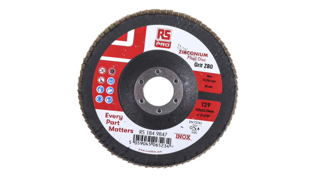 Disco de láminas de Zirconio RS PRO, P80, Ø 125mm x 22.23mm, rpm máx. 12250rpm