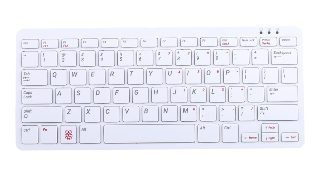 Teclado Raspberry Pi QWERTY (US) de color rojo y blanco