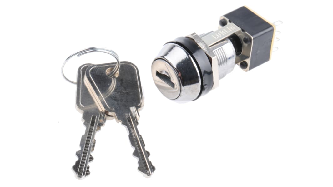 Interruptor de llave, DPDT, 4 A a 250 Vac, 1 vías, -25 → +85°C