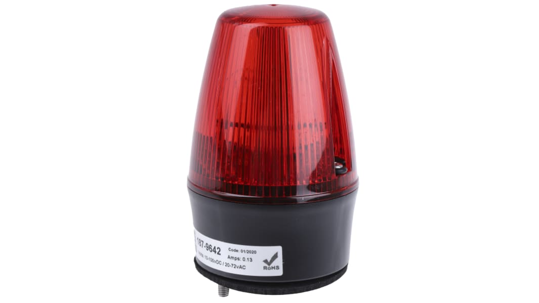 RS PRO Red Flashing Beacon, 10 → 100 V dc, 20 → 72 V ac, Surface Mount, Wall Mount, Xenon Bulb