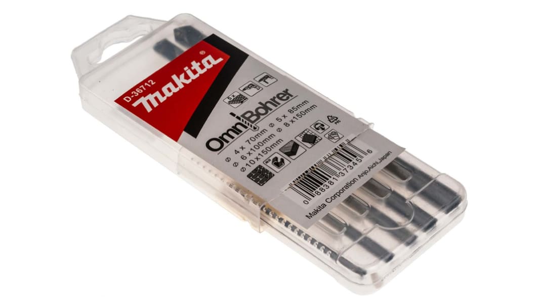 Makita 5-Piece Twist Drill Bit Set for Multi-Material, 10mm Max, 4mm Min, Tungsten Carbide Tipped Bits