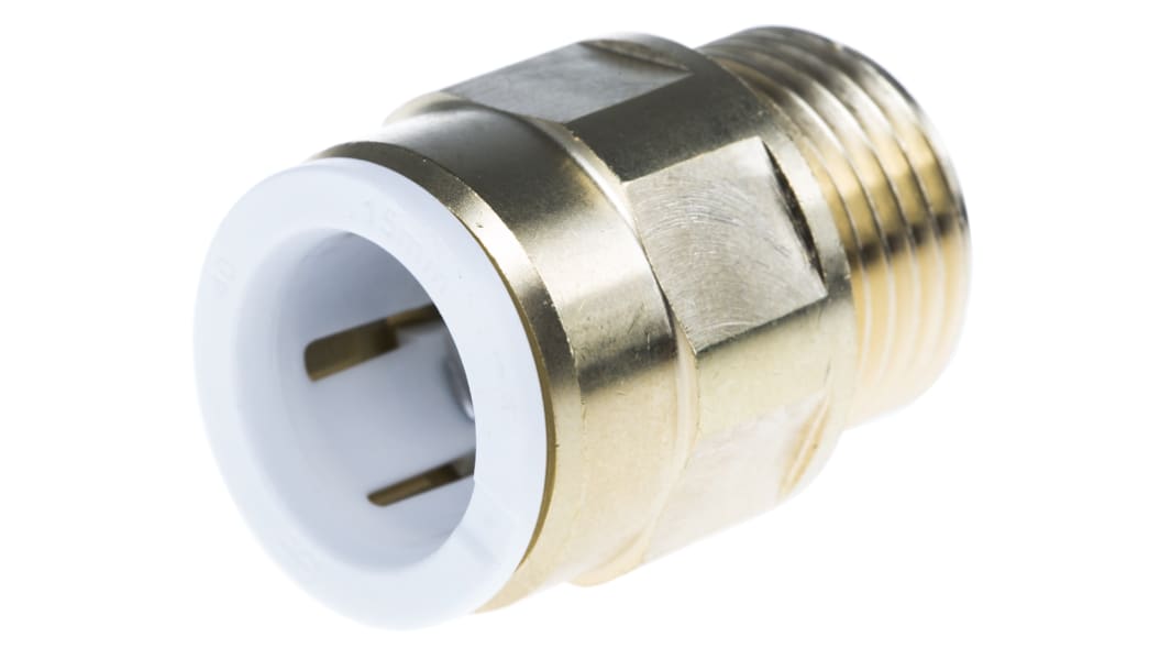 John Guest Brass Pipe Fitting, Straight Push Fit Coupler, Male 1/2in to Female 15mm