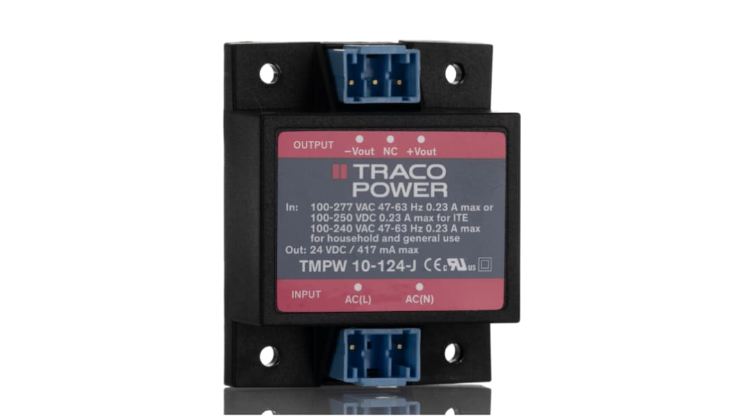 TRACOPOWER Switching Power Supply, TMPW 10-124-J, 24V dc, 417mA, 10W, Dual Output, 90 → 305V ac Input Voltage