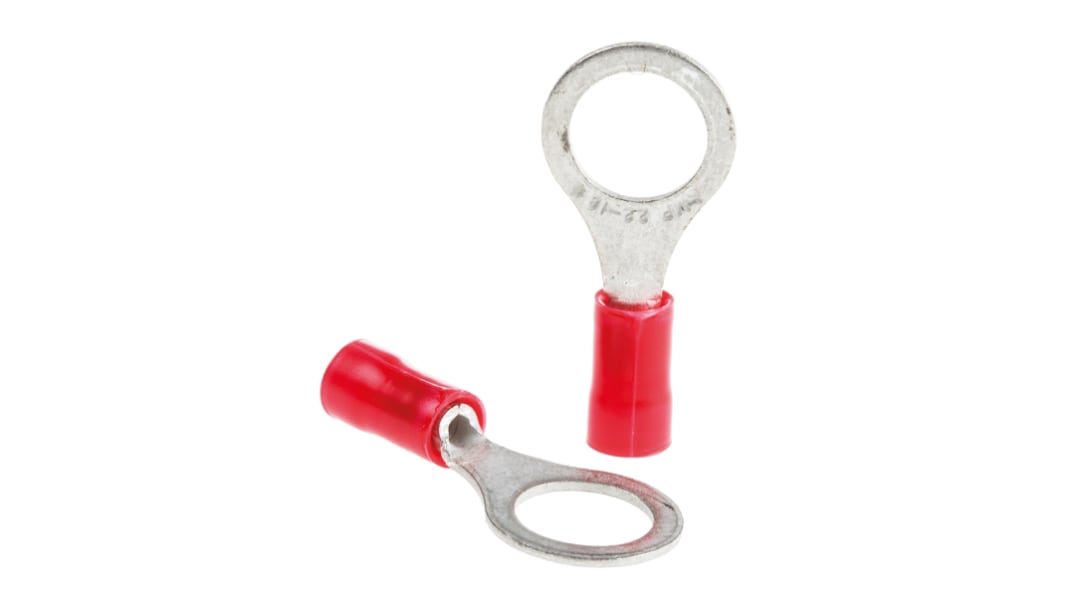 TE Connectivity PLASTI-GRIP Ringkabelschuh, Isoliert, Vinyl, Rot, aussen ø 11.91mm, innen ø 8.33mm, max. 1.65mm², M8