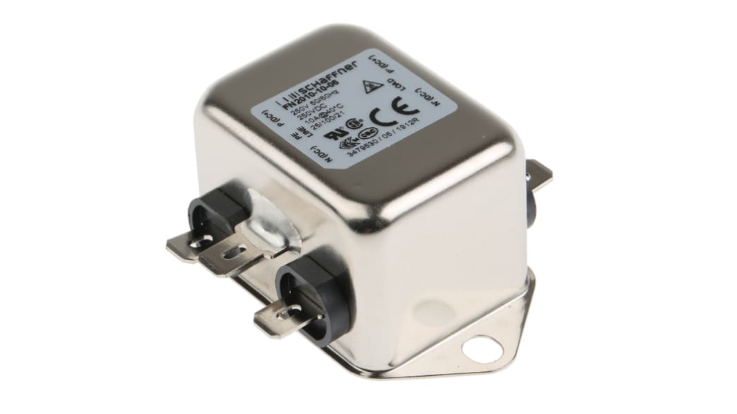 Schaffner, FN2010 10A 250 V ac/dc 0 → 400Hz, Chassis Mount EMI Filter, Fast-On, Single Phase