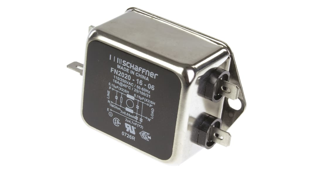 Schaffner, FN2020 16A 250 V ac/dc 400Hz, Chassis Mount EMI Filter, Fast-On, Single Phase